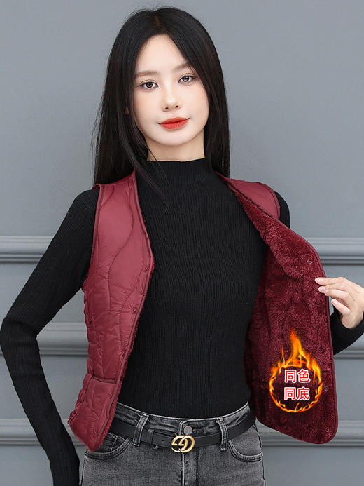 女士2024秋冬新款防寒保暖棉马甲纯色加绒加厚中老年贴身内穿背心 商品图3