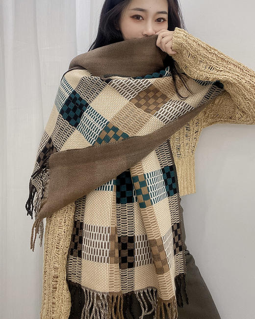 美拉德围巾女2023新款秋冬季韩版百搭格子披肩两用保暖高级感围脖PS20832 商品图2