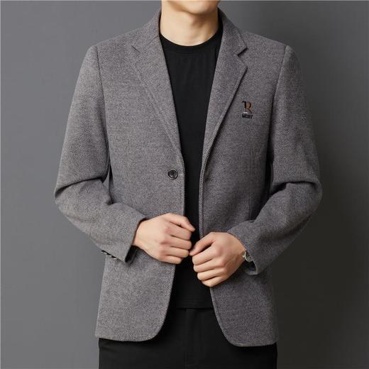 秋冬季男士翻领休闲西服中年字母刺绣宽松爸爸装商务西装 商品图0