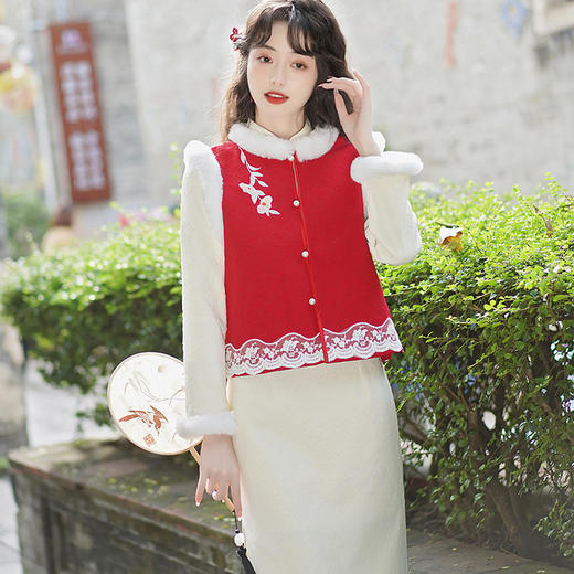 冬季提花加绒旗袍，改良中式复古国风马甲日常休闲旗袍HYM-23533 商品图3