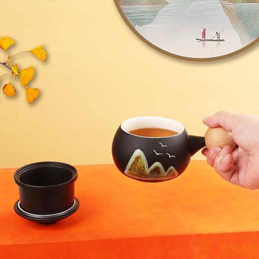 中式手绘青山杯创意高颜值马克杯茶水分离带盖家用陶瓷杯礼品定制 商品图6