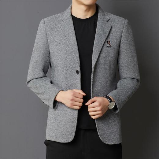 秋冬季男士翻领休闲西服中年字母刺绣宽松爸爸装商务西装 商品图1