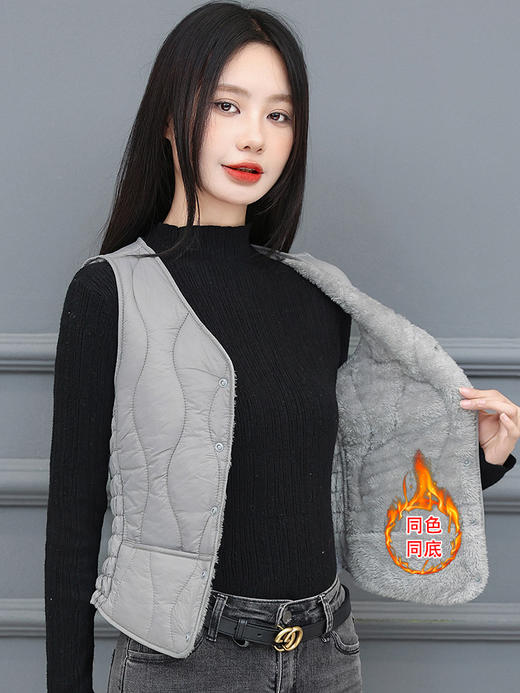 女士2024秋冬新款防寒保暖棉马甲纯色加绒加厚中老年贴身内穿背心 商品图5