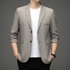 春秋季男士翻领休闲西服中年亚麻纯色宽松爸爸装商务西装 商品缩略图0