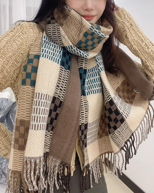美拉德围巾女2023新款秋冬季韩版百搭格子披肩两用保暖高级感围脖PS20832 商品图1