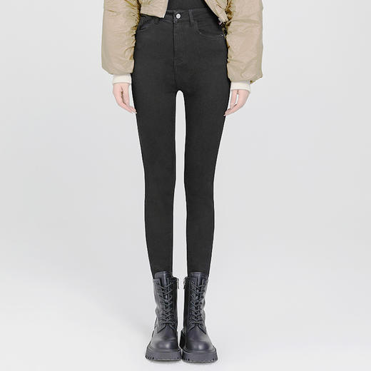 SP68一粒扣黑色加绒小脚牛仔裤K-NZ406 商品图1