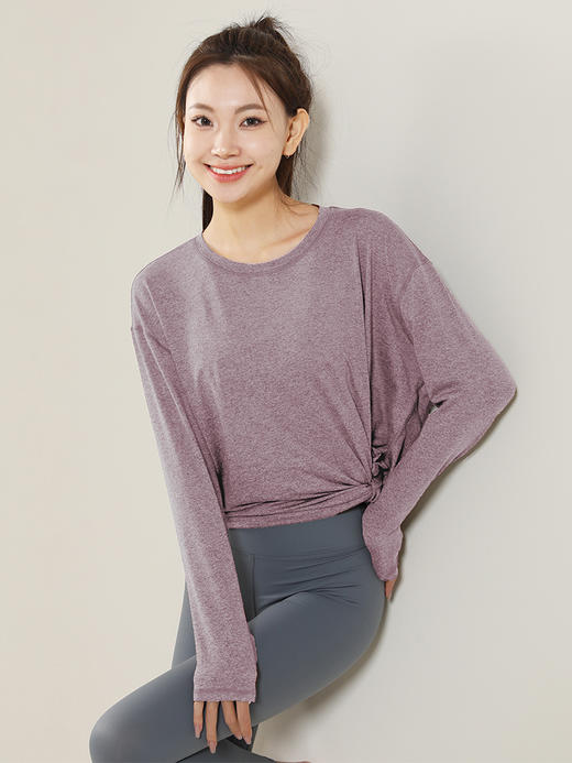 哈瓦塔新款女柔雾瑜伽宽松显瘦长袖罩衫长款运动T恤短款上衣 H320162 商品图5