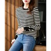 长袖条纹针织打底衫女 2023春季新款韩版宽松百搭长袖t恤女 商品缩略图1