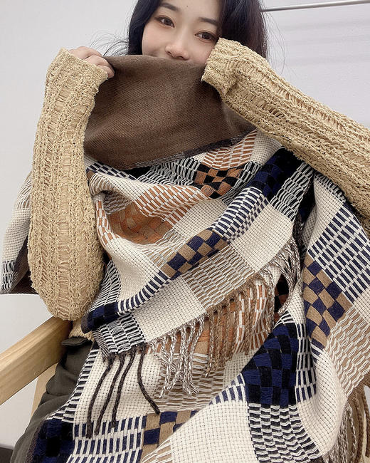 美拉德围巾女2023新款秋冬季韩版百搭格子披肩两用保暖高级感围脖PS20832 商品图4
