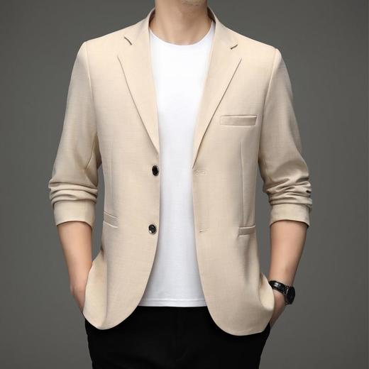 春秋季男士翻领休闲西服中年亚麻纯色宽松爸爸装商务西装 商品图1