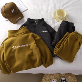 儿童秋冬加绒加厚保暖套装韩版男童女童奥利 绒俩件套中大童