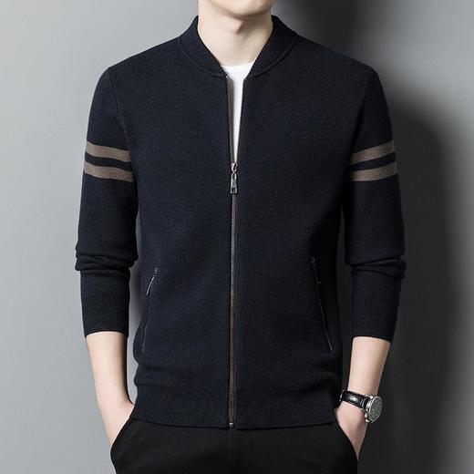长袖针织开衫男士秋冬季新款韩版潮流休闲百搭立领拉链外套上衣男 商品图2