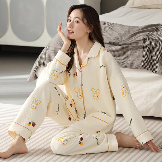 秋冬新款【纯棉夹层产后月子服】孕妇空气棉睡衣 婴儿哺乳家居服 商品图5