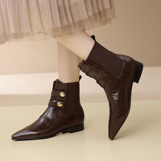 时尚个性，加绒保暖尖头真皮拼接低跟短靴XL794 商品图7