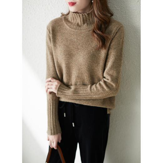 重磅耗牛绒毛衣女2023秋季新款宽松套头慵懒风高领开叉针织衫 商品图2