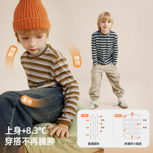 【亲子款 蓄热德绒 舒适保暖】儿童百搭条纹打底T恤PDT2301 商品图2