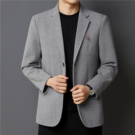 秋冬季男士翻领休闲西服中年字母刺绣宽松爸爸装商务西装 商品图0