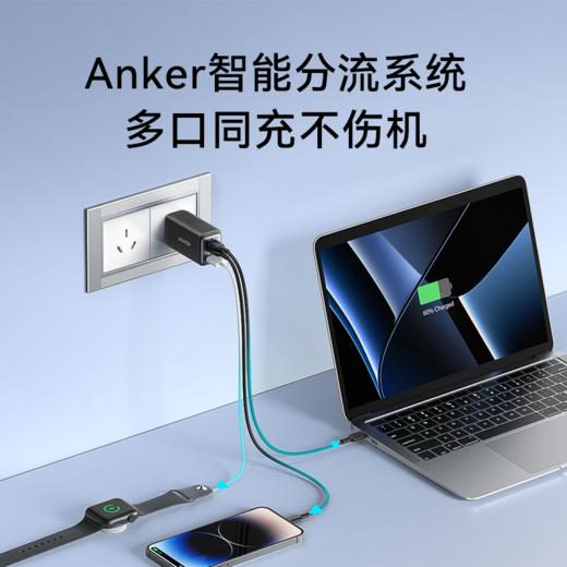 【热销】Anker安克 65W氮化镓GAN2 2C1A充电头超能充多口PD快充双Typec+USB适用于苹果平板电脑笔记本 A2667 商品图3