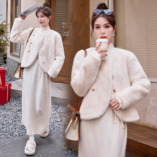 冬季新款，仿真皮毛一体小香风盘扣设计加厚小个子外套HR-HMGF672 商品图4