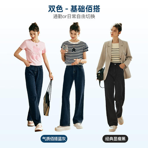 OLrain欧芮儿法式蓝灰色牛仔裤女夏季2023年新款高腰直筒简约长裤 商品图4