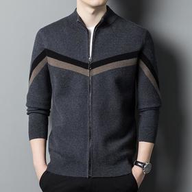 长袖针织开衫男士秋冬季新款韩版潮流休闲百搭立领拉链外套上衣男