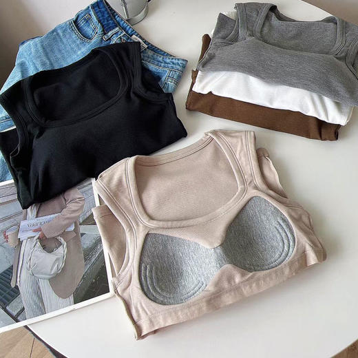 老米优品/ 秋冬打底神器《超细抗菌纤维四方领一体杯背心》养肤舒心绒，显瘦U领，软绵绵材质修身显瘦又保暖~~BX231121A 商品图0