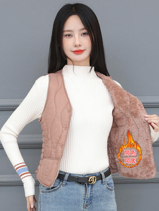 女士2024秋冬新款防寒保暖棉马甲纯色加绒加厚中老年贴身内穿背心 商品图6