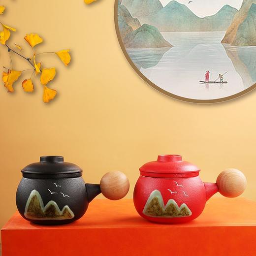 中式手绘青山杯创意高颜值马克杯茶水分离带盖家用陶瓷杯礼品定制 商品图1