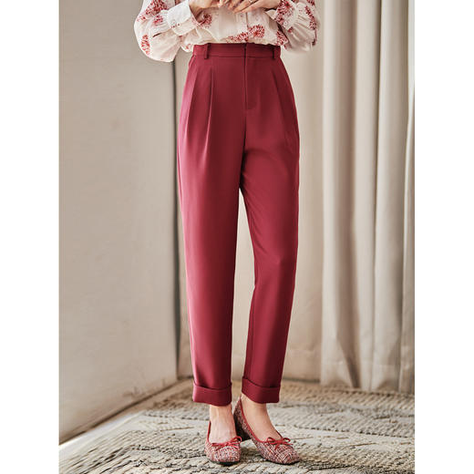 欧芮儿高腰锥形休闲裤女新款直筒宽松哈伦裤职业西裤 商品图0