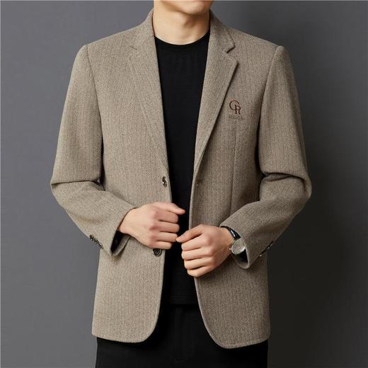 秋冬季男士翻领休闲西服中年字母刺绣宽松爸爸装商务西装 商品图1