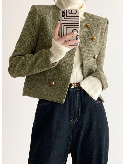 秋冬【复古小香风粗花呢外套】小个子法式短款上衣 氛围感 商品图2