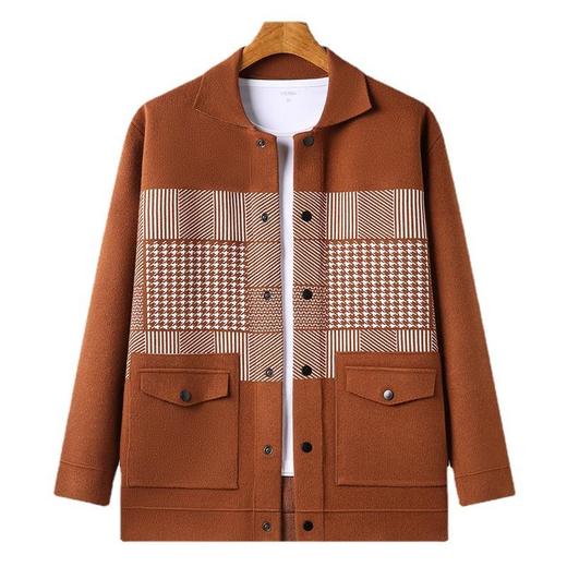 春秋季长袖男士针织开衫中青年潮流休闲男装格子外套 商品图4