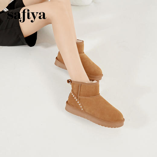 Safiya/索菲娅2023冬季百搭加绒保暖小众编织麦穗雪地靴 SF3411A120 商品图0