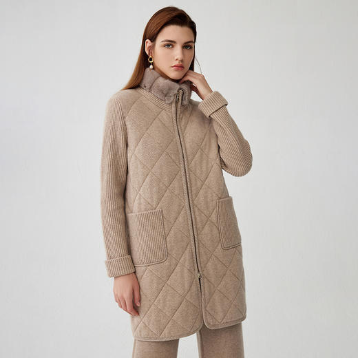 【中长款水貂毛领羊绒外套】羊绒世家秋冬新品女士100%羊绒外套拼接气质款外套 商品图2