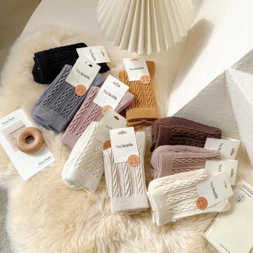 「10双装！羊毛加厚麻花女袜」ins潮秋冬季中筒袜 日系复古保暖可爱韩版堆堆袜配饰 商品图1