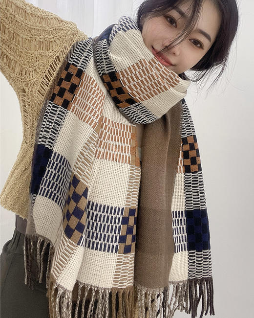 美拉德围巾女2023新款秋冬季韩版百搭格子披肩两用保暖高级感围脖PS20832 商品图3