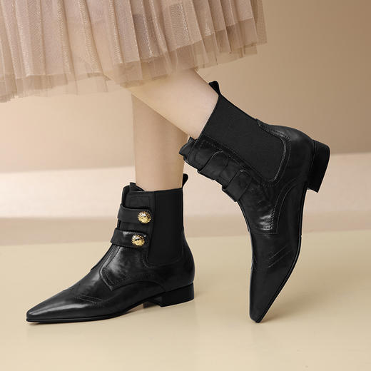 时尚个性，加绒保暖尖头真皮拼接低跟短靴XL794 商品图3