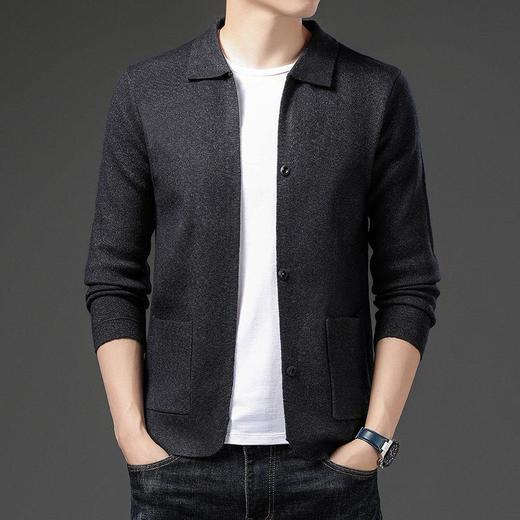秋冬季中青年男士翻领宽松长袖针织衫纽扣开衫外套 商品图3