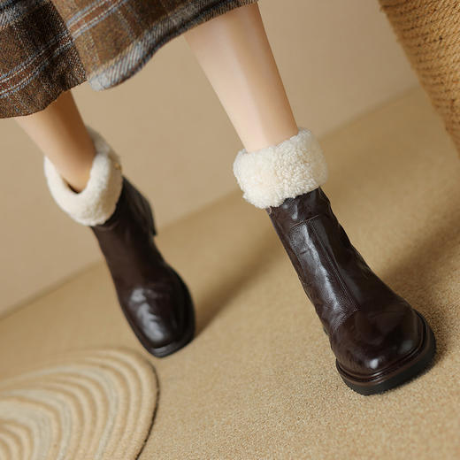 爆款百搭，头层手抓羊皮+羊羔毛短靴NJMK-K801 商品图2