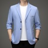 春秋季男士翻领休闲西服中年亚麻纯色宽松爸爸装商务西装 商品缩略图2