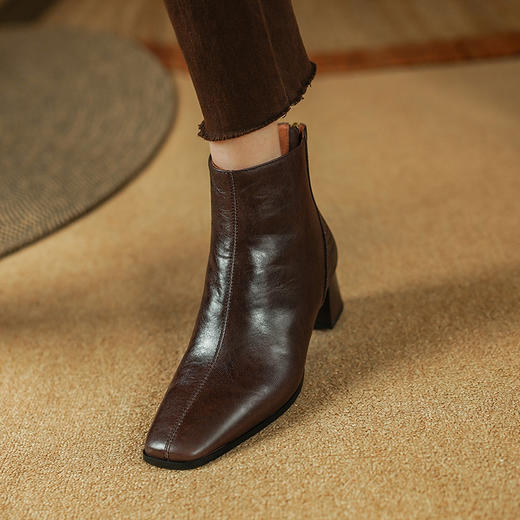 简约百搭，法式优雅粗跟后拉链短靴PS2151 商品图2