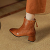 简约百搭，法式优雅粗跟后拉链短靴PS2151 商品缩略图7
