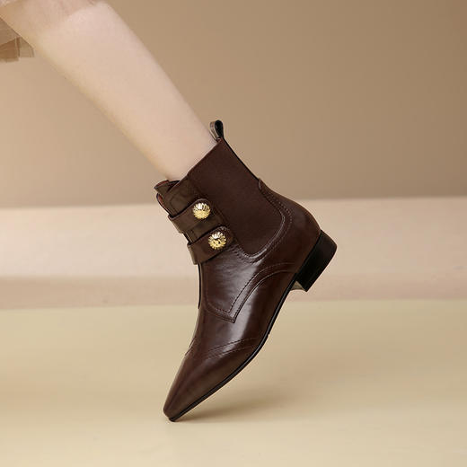 时尚个性，加绒保暖尖头真皮拼接低跟短靴XL794 商品图6