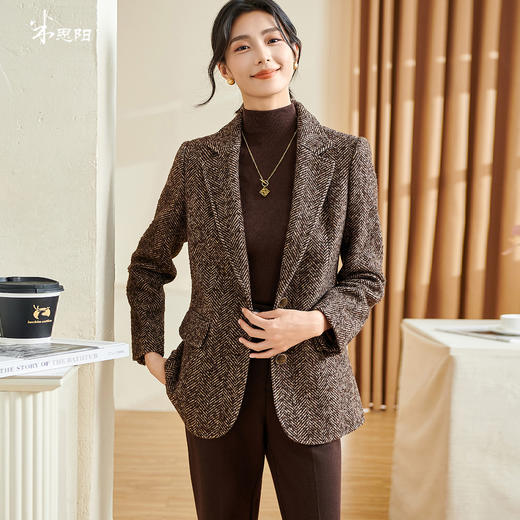米思阳2025冬季新款轻奢质感西装外套混纺夹花羊毛呢子西服女3659 商品图0