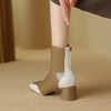 爆款百搭，拼接撞色真皮保暖粗跟短靴DTN-A1021-1 商品缩略图2