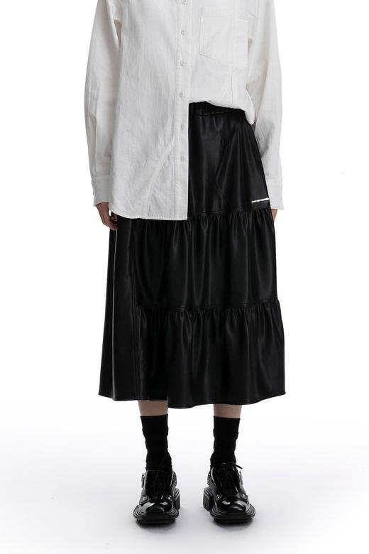 不规则分割pu长半裙 商品图0