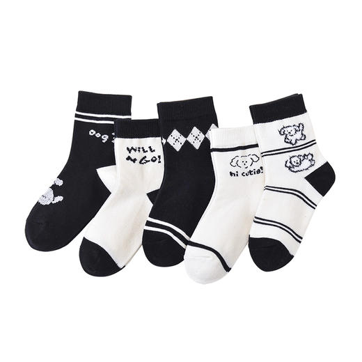 洁丽雅5双装童袜中筒袜子儿童袜新疆棉森系高颜值亲肤袜子小孩 商品图5