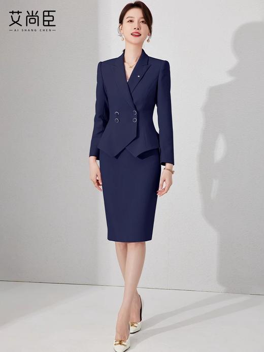 艾尚臣藏青色西装套裙女工装美容院酒店前台接待职业装OL工作服 商品图1