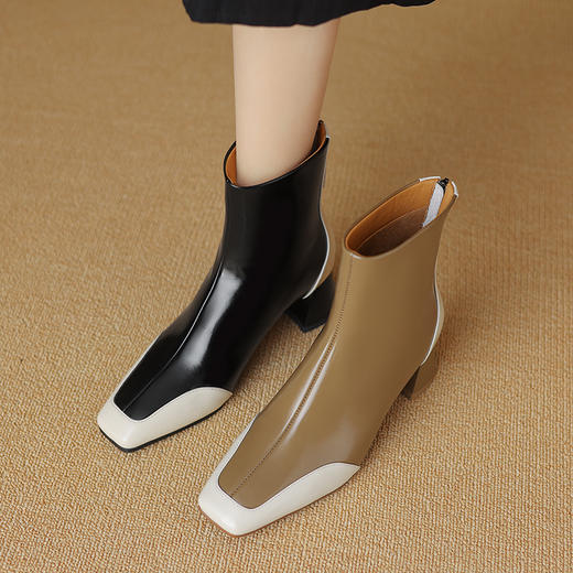 爆款百搭，拼接撞色真皮保暖粗跟短靴DTN-A1021-1 商品图11