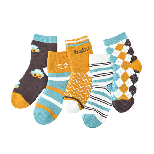 洁丽雅5双装童袜中筒袜子儿童袜新疆棉可爱印花毛圈加厚袜子韩系 商品图5